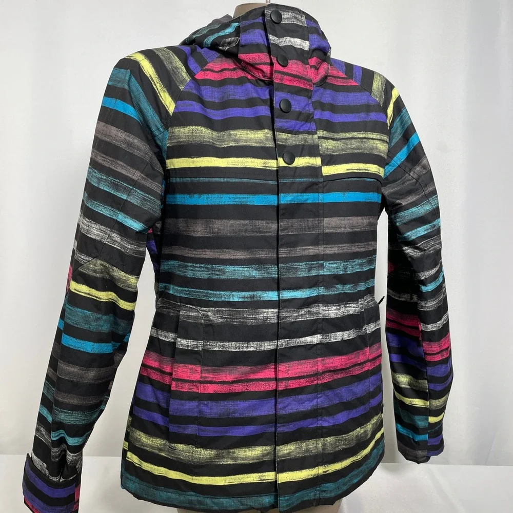 Burton Multicolor Stripes Hooded Winter Coat Ski Snowboard Jacket Women's SMALL - Picture 10 of 14